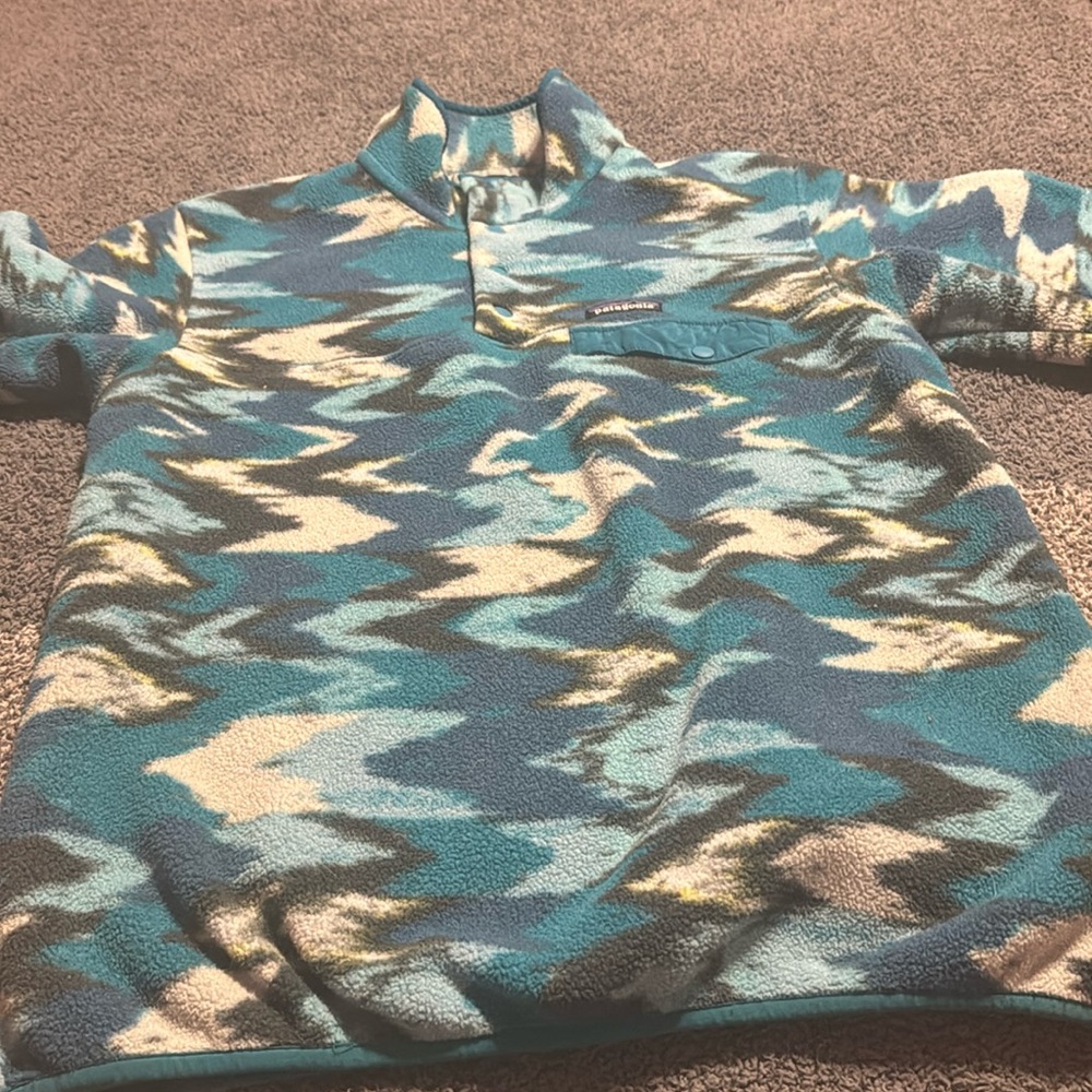 Patagonia Synchilla Fleece Trout Tales Elwha Blue Snap-T fleece Women's M